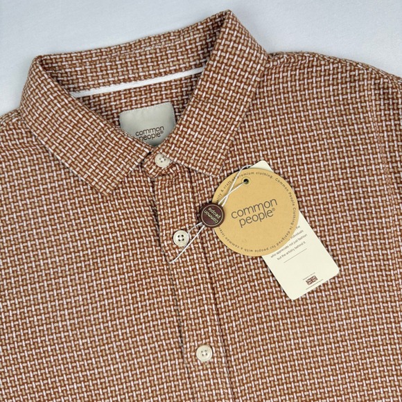 Common People Other - Common People Basket SS Shirt Brown Linen Blend Button Down Mens Medium New